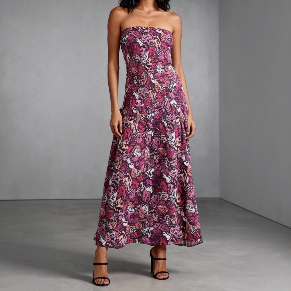 L*Space Lila Strapless Maxi Dress Wings N Things Butterfly Resort Wear Wedding M